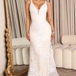Fashion Nova Belle Embellished Maxi Gown - Off White