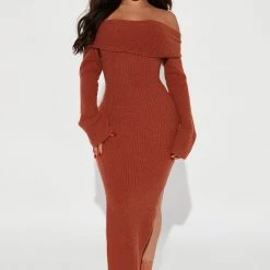 Fashion Nova Life Is A Dream Sweater Maxi Dress - Cognac