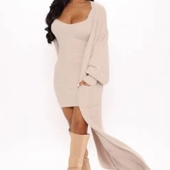 Fashion Nova Living In It Cozy Dress Set - Taupe -fashion nova dresses Shop 08 11 20 AP CP 13 38 32 D6607C Taupe 48923 JK