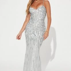 Fashion Nova Every Desire Sequin Maxi Dress - Silver