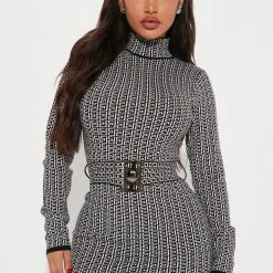 Fashion Nova Always Know Sweater Mini Dress - Black/White