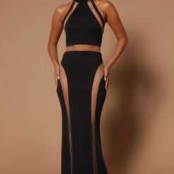 Fashion Nova Beth Mesh Cut Out Maxi Dress - Black