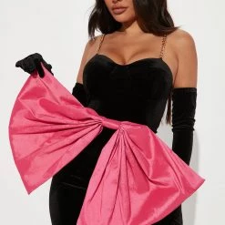 Fashion Nova Emily Velvet Dress Set - Black/Pink