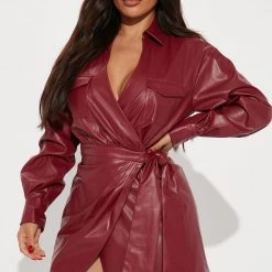 Fashion Nova Street Savvy Faux Leather Mini Dress - Burgundy