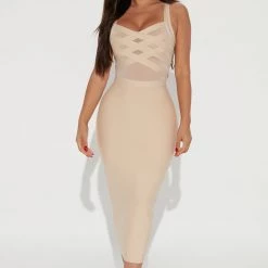 Fashion Nova Cassidy Bandage Midi Dress - Cream