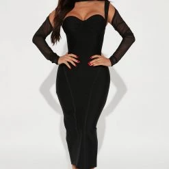 Fashion Nova Evelyn Bandage Midi Dress - Black