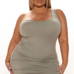 Fashion Nova New Girl Ruched Mini Dress - Olive -fashion nova dresses Shop 08 13 21Studio3 RT KG 14 13 10 60 JD42561 Olive 1512 PLUS KL