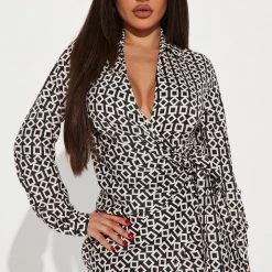 Fashion Nova Check Your Fax Satin Dress - Black/White