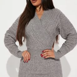 Fashion Nova Zairah Sweater Mini Dress - Heather Grey