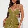 Fashion Nova Tough Love Faux Leather Mini Dress - Olive