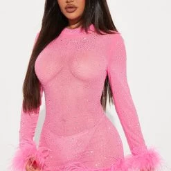 Fashion Nova Heather Embellished Mini Dress - Pink