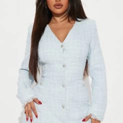 Fashion Nova Nine To Five Tweed Mini Dress - Light Blue