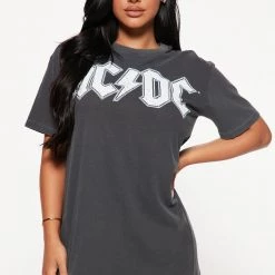 Fashion Nova Petite ACDC T-Shirt Dress - Black