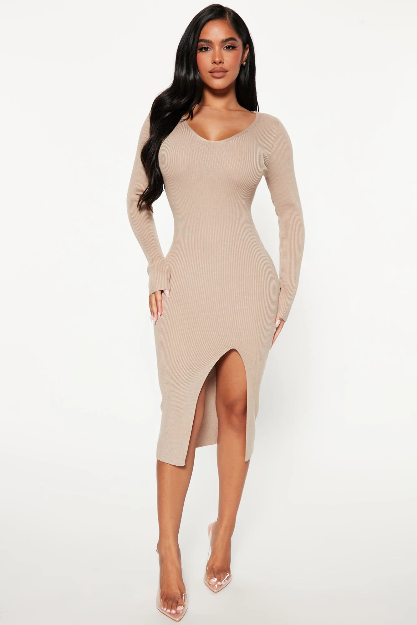 Fashion Nova Hot Cocoa Sweater Midi Dress - Taupe 3 Fashion Nova Hot Cocoa Sweater Midi Dress - Taupe