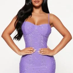 Fashion Nova Isabella Embellished Mini Dress - Purple
