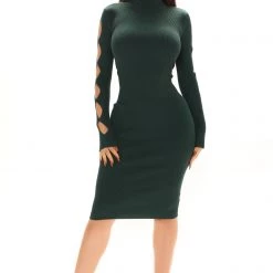 Fashion Nova There For You Sweater Midi Dress - Green