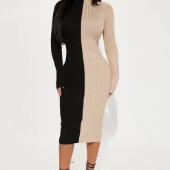 Fashion Nova Split Into Two Sweater Midi Dress - Black/combo