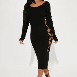 Fashion Nova Ava Cut Out Midi Dress - Black