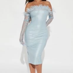Fashion Nova Dionne Faux Leather Midi Dress Set - Light Blue