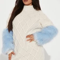Fashion Nova Paige Sweater Mini Dress - Ivory/combo