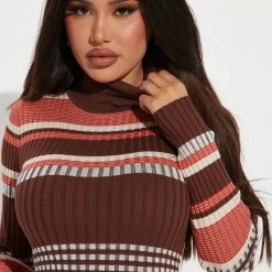 Fashion Nova Savy Striped Midi Dress - Brown/combo -fashion nova dresses Shop 08 16 22Studio2 MS 11 10 04 19 RDAD3171FN Browncombo 3595 PB