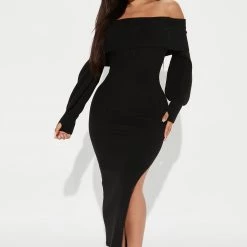 Fashion Nova Stormy Sweater Maxi Dress - Black