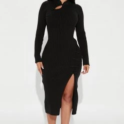 Fashion Nova Adina Sweater Midi Dress - Black
