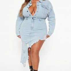 Fashion Nova Blue Jean Denim Midi Dress - Light Wash -fashion nova dresses Shop 08 16 22Studio6 SN KP 15 11 12 52 LD5755B LightWash 9059 PLUS EH