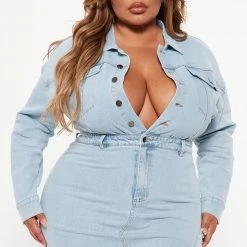 Fashion Nova Blue Jean Denim Midi Dress - Light Wash -fashion nova dresses Shop 08 16 22Studio6 SN KP 15 11 15 52 LD5755B LightWash 9061 PLUS EH