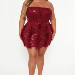 Fashion Nova Call Me Feather Sequin Mini Dress - Burgundy -fashion nova dresses Shop 08 16 22Studio6 SN KP 15 49 57 61 DR2510 Burgundy P 9125 PLUS JB