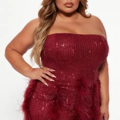 Fashion Nova Call Me Feather Sequin Mini Dress - Burgundy -fashion nova dresses Shop 08 16 22Studio6 SN KP 15 49 59 61 DR2510 Burgundy P 9127 PLUS JB