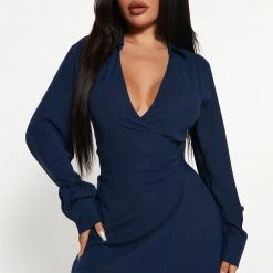 Fashion Nova Rewind Time Shirt Dress - Navy