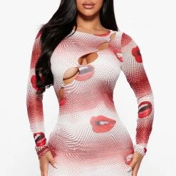 Fashion Nova Hey Baby Mesh Mini Dress - Red/combo