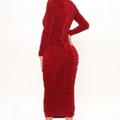 Fashion Nova Fine Wine Ruched Midi Dress - Wine -fashion nova dresses Shop 08 18 21Studio1 CE 09 43 57 6 FS21A065 Wine 1960 MH