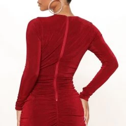 Fashion Nova Fine Wine Ruched Midi Dress - Wine -fashion nova dresses Shop 08 18 21Studio1 CE 09 44 00 6 FS21A065 Wine 1963 MH