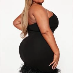 Fashion Nova Ari Feather Mini Dress - Black -fashion nova dresses Shop 08 18 222Shell KS KP 15 28 09 41 GW22C1070 Black 1457 PLUS EH