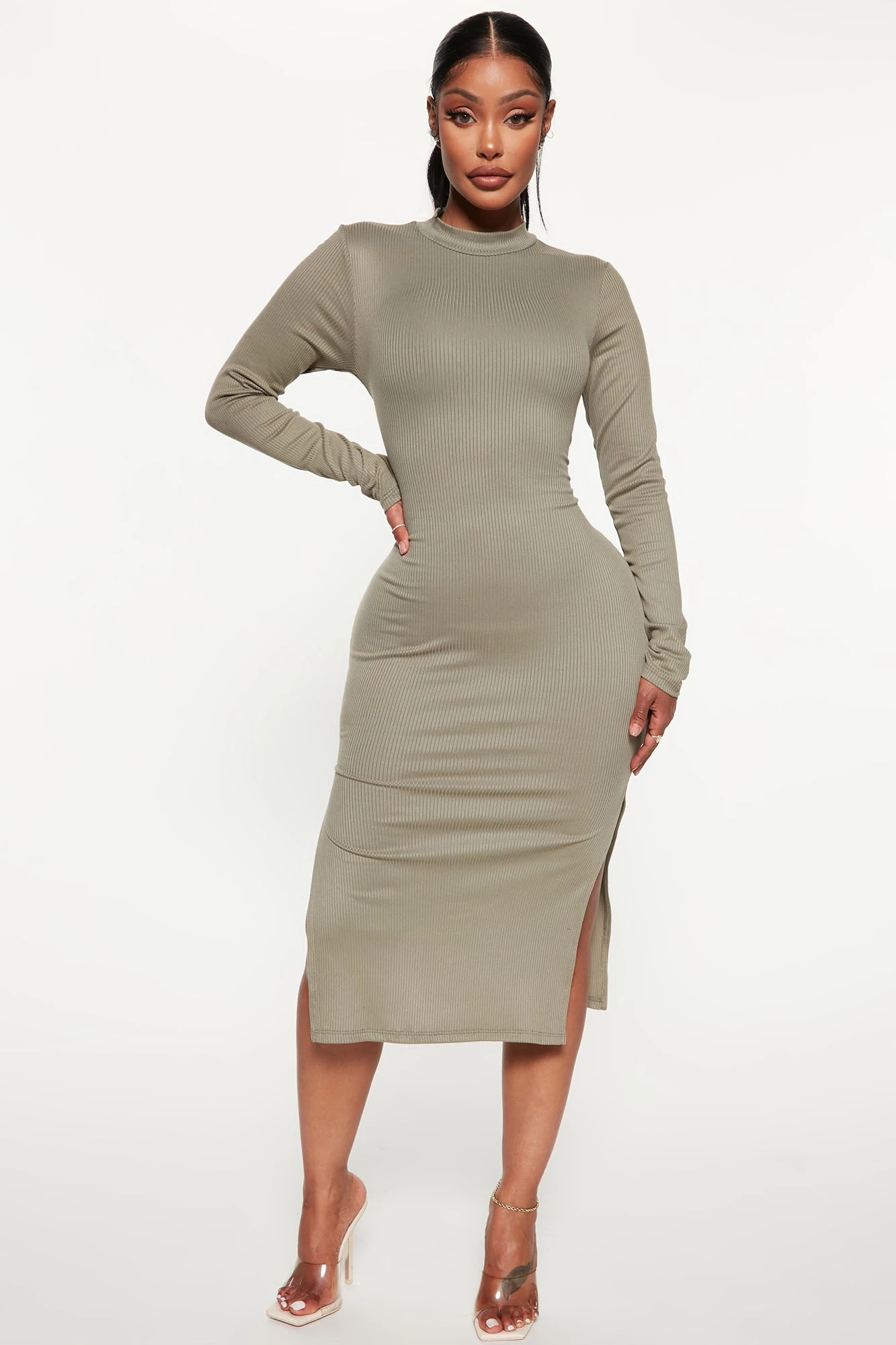 Fashion Nova Katie Midi Dress - Olive 3 Fashion Nova Katie Midi Dress - Olive