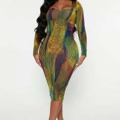 Fashion Nova Strike A Convo Midi Dress - Navy/combo