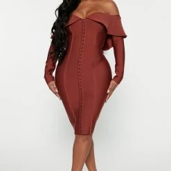 Fashion Nova Bandage Midi Dress - Rust