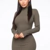 Fashion Nova Got Me Covered Ribbed Mini Dress - Olive