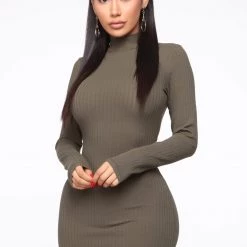 Fashion Nova Got Me Covered Ribbed Mini Dress - Olive