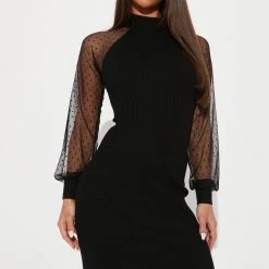 Fashion Nova Latte Queen Sweater Midi Dress - Black