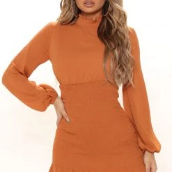 Fashion Nova Kisses Smocked Mini Dress - Rust