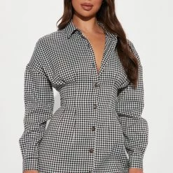 Fashion Nova Central Park Shirt Dress - Black/White