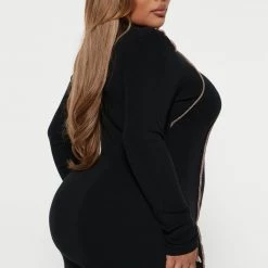 Fashion Nova Emani Sweater Mini Dress - Black/combo -fashion nova dresses Shop 08 23 22Studio4 DM DJ 13 59 20 51 LD5659BFN BlackCombo 5279 PLUS JB