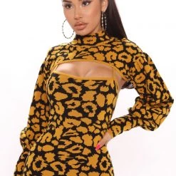 Fashion Nova Wild Attitude Leopard Sweater Dress Set - Black/Yellow -fashion nova dresses Shop 08 24 20Studio2 RM SD 14 31 26 50 LD3668B BlackYellow 4582 JK