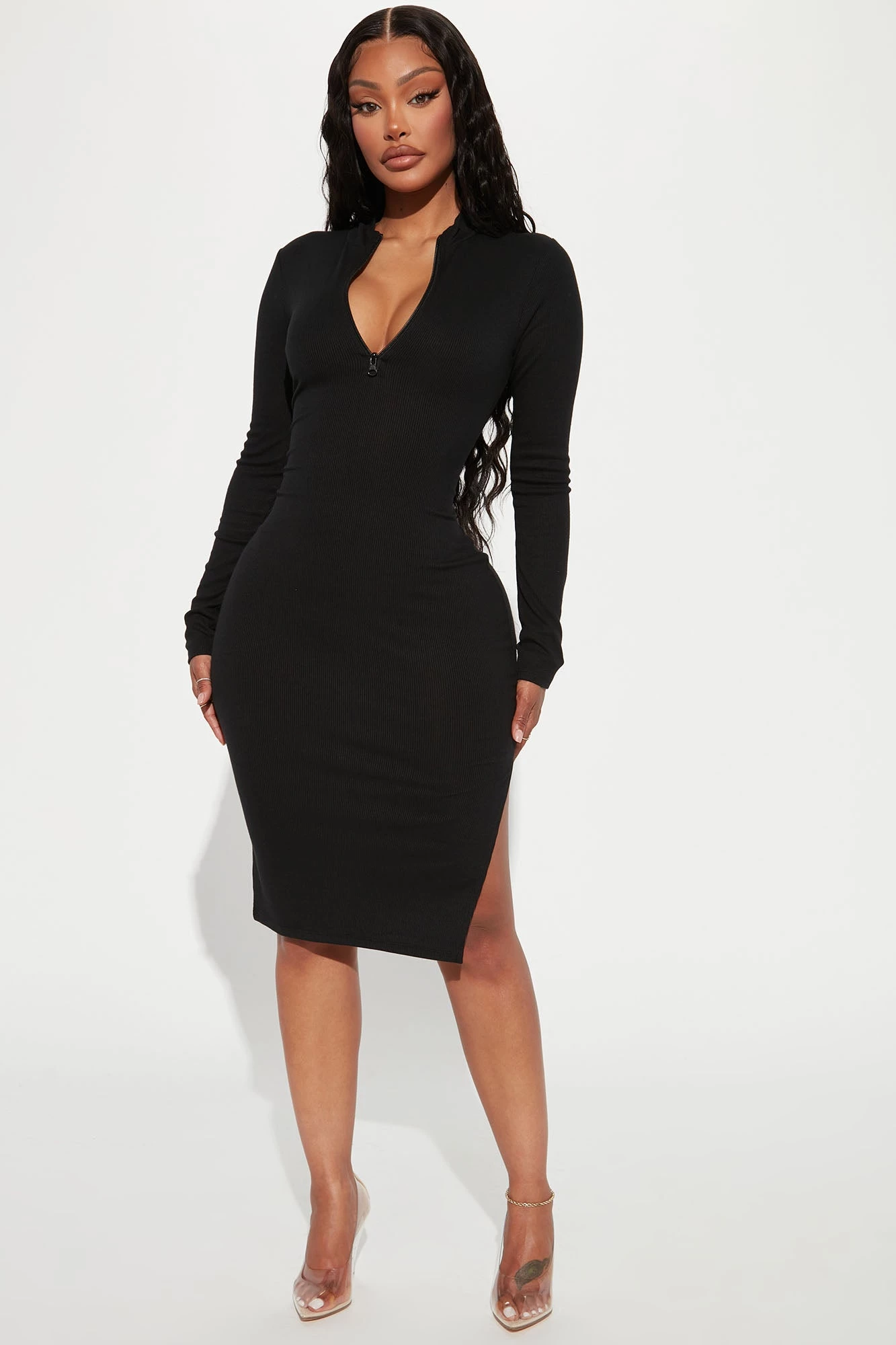 Fashion Nova Heather Ribbed Midi Dress - Black 4 Fashion Nova Heather Ribbed Midi Dress - Black - Image 2