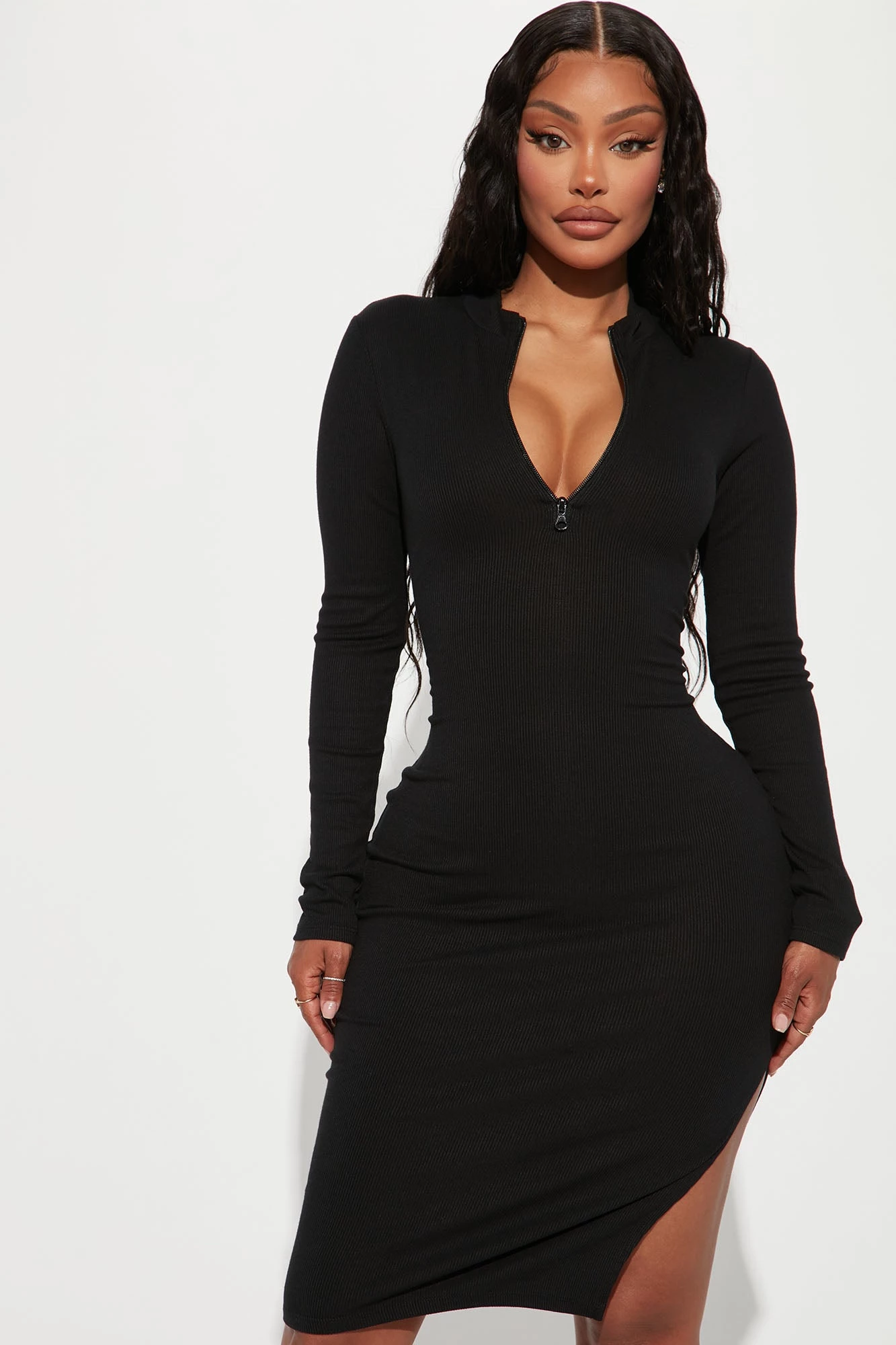 Fashion Nova Heather Ribbed Midi Dress - Black 3 Fashion Nova Heather Ribbed Midi Dress - Black