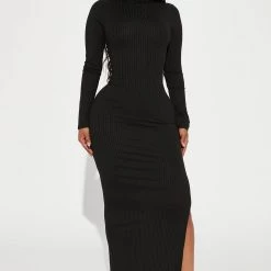 Fashion Nova Monique Ribbed Maxi Dress - Black