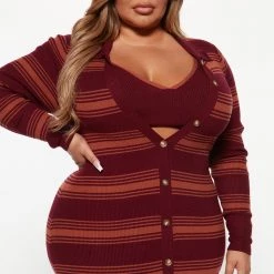 Fashion Nova Chill Day Sweater Midi Dress Set - Wine/combo -fashion nova dresses Shop 08 24 22Studio3 KS DJ 11 02 21 17 91111NK Winecombo 2413 PLUS PB